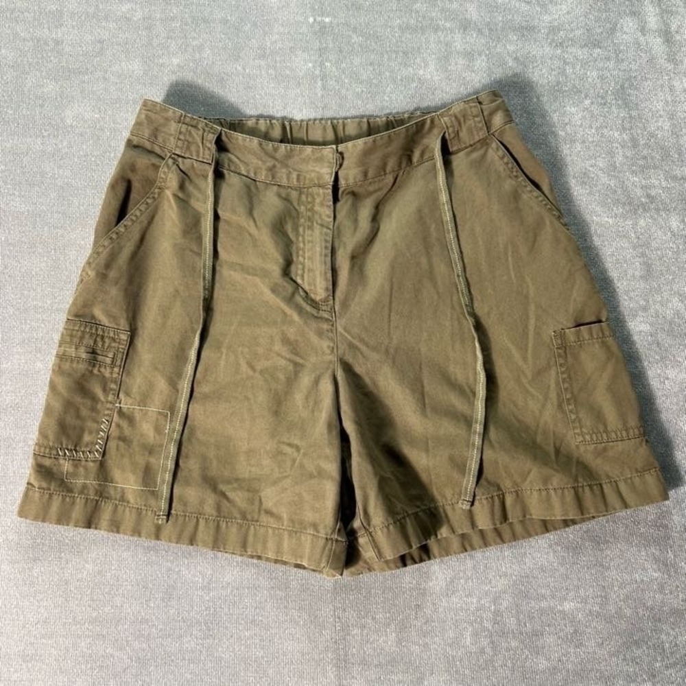 J.Jill Womens Cargo Utility Shorts 8 Petite Olive Green 100% Cotton Slouchy